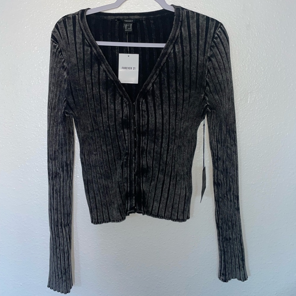 Charcoal Button-up Long Sleeve Sweater Top